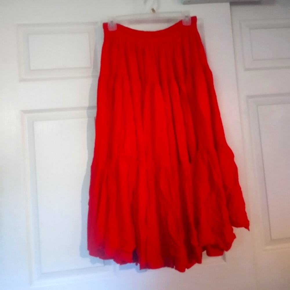 Super bright red full length skirt